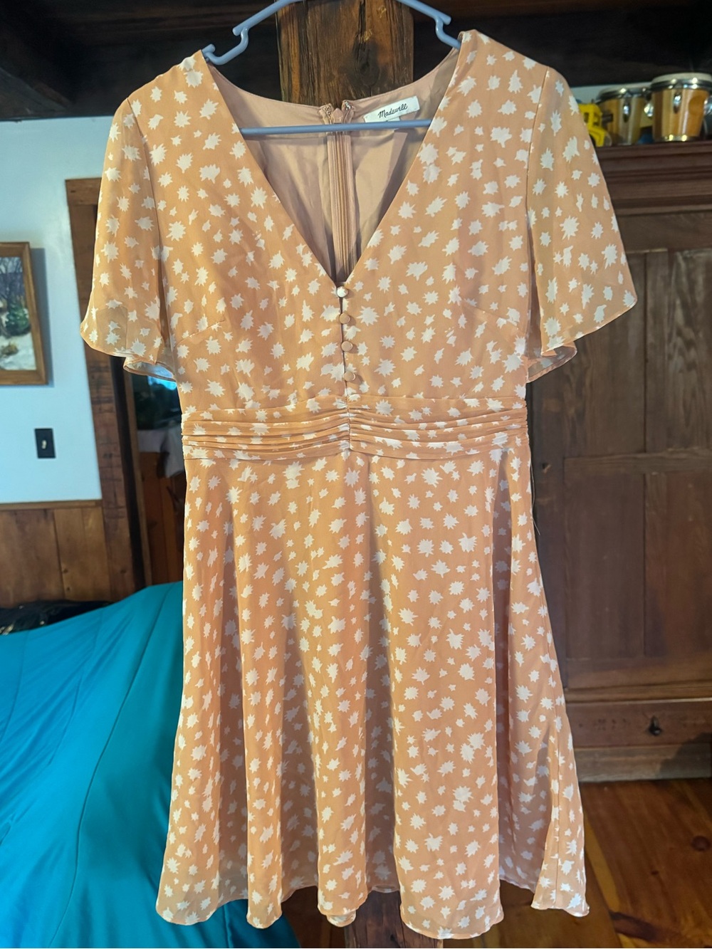Madewell women’s summer Peach Dress with white splotches size 4